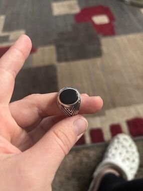 Men's Silver Black Stone Signet Ring